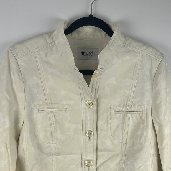 Delmod Blazer Jacket Size 8 Creamy White Long Sleeve Button Up Floral Pattern - Picture 2 of 8